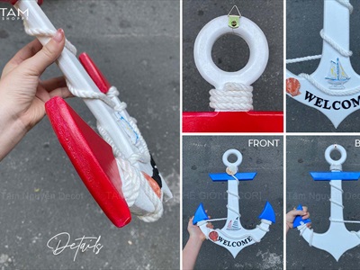 Mỏ neo gỗ Welcome quấn dây thừng đính phụ kiện [3 Size - 2 màu] C32-50-67cm MONEO-05